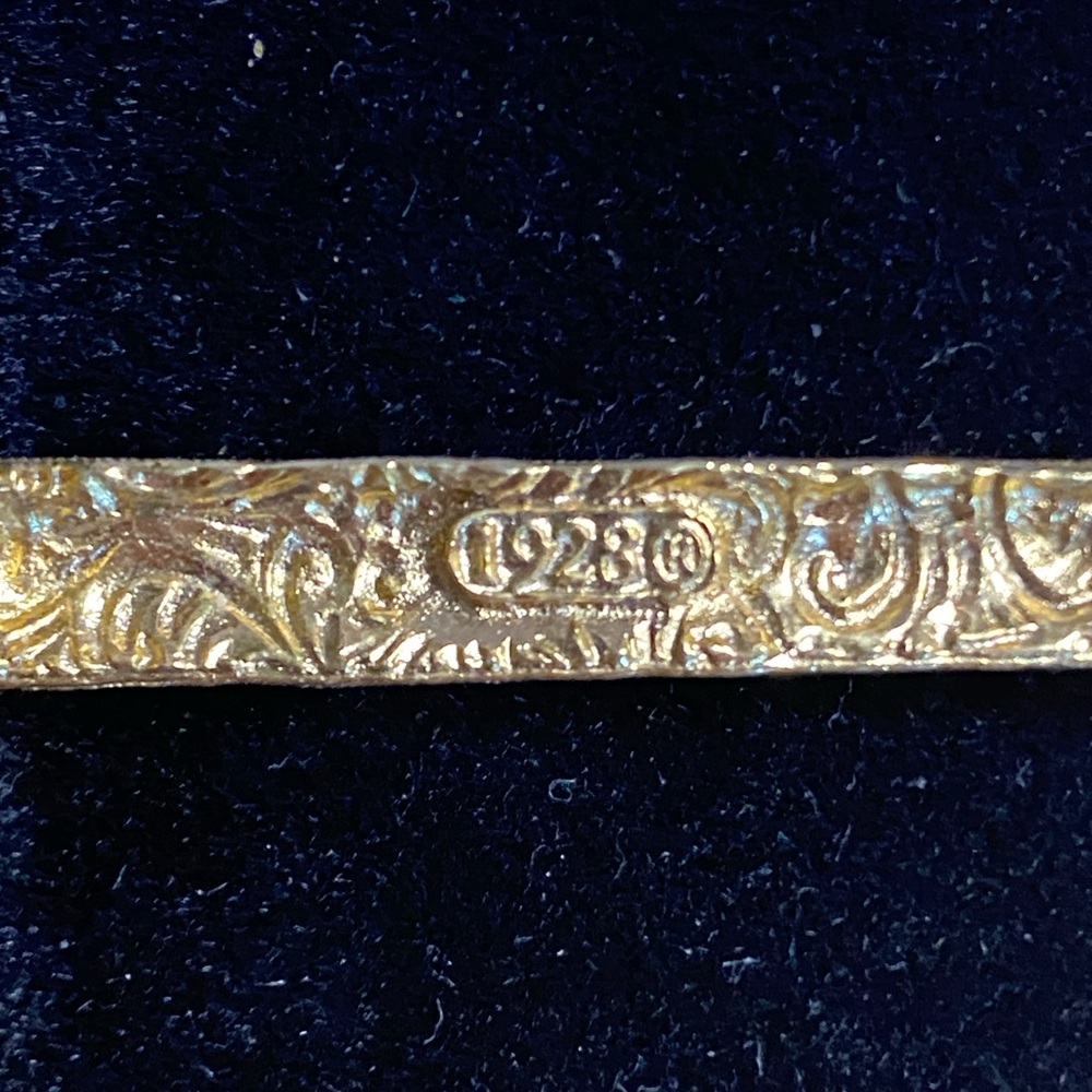 1928 Jewelry Vintage Gold Tone Rhinestone Bar Brooch | Black Enamel - Picture 2 of 5